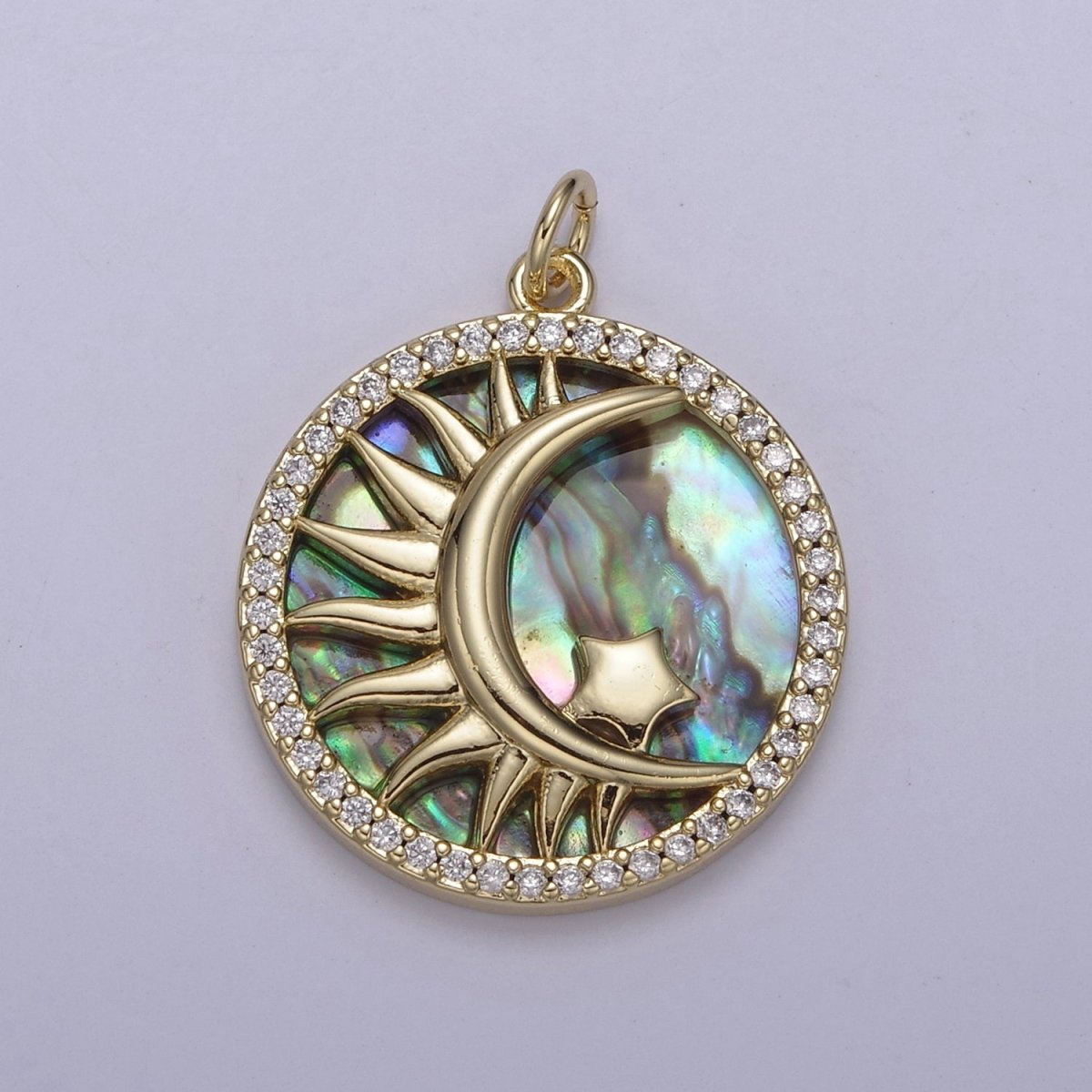14K Gold plated Pearl, Tiger Eye, Abalone Shell Charm Pendant Crescent moon Star Charm for Celestial Necklace Bracelet Jewelry Making N-700