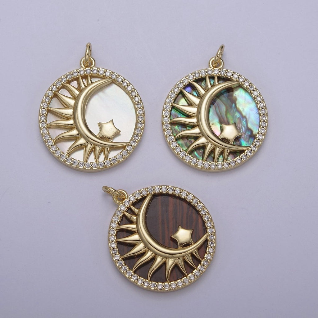 14K Gold plated Pearl, Tiger Eye, Abalone Shell Charm Pendant Crescent moon Star Charm for Celestial Necklace Bracelet Jewelry Making N-700