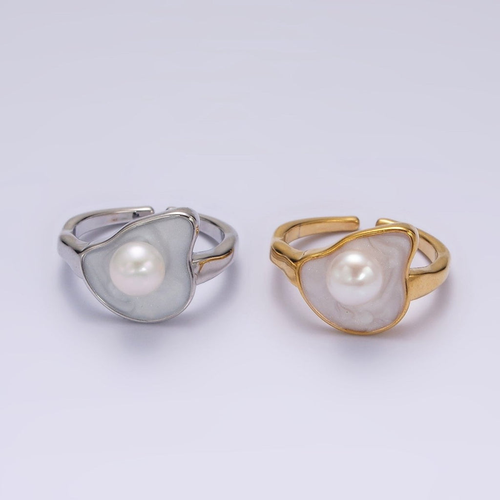14K Gold plated Pearl White Glitter Enamel Abstract Ring in Gold & Silver | O708 O709