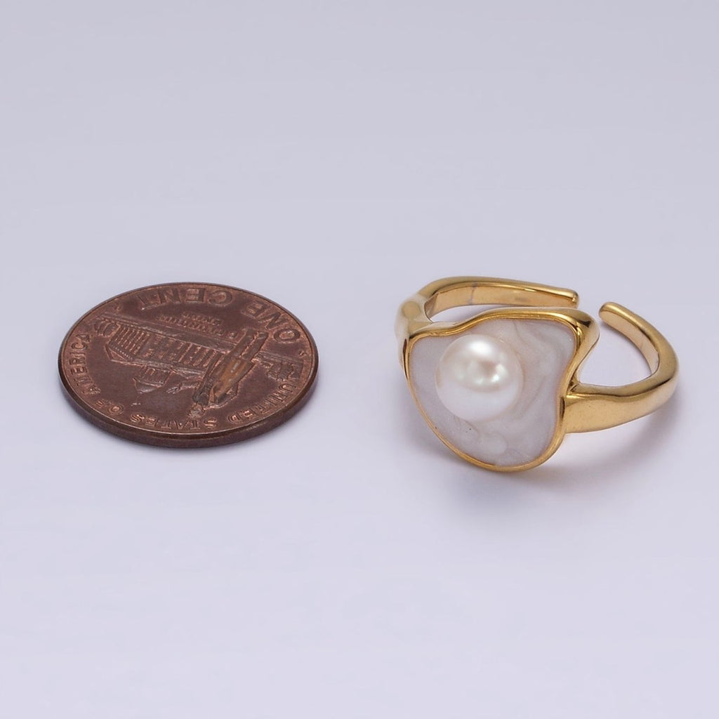 14K Gold plated Pearl White Glitter Enamel Abstract Ring in Gold & Silver | O708 O709