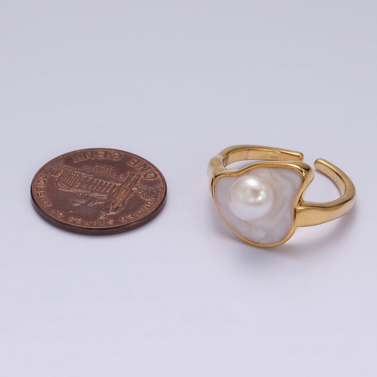 14K Gold plated Pearl White Glitter Enamel Abstract Ring in Gold & Silver | O708 O709
