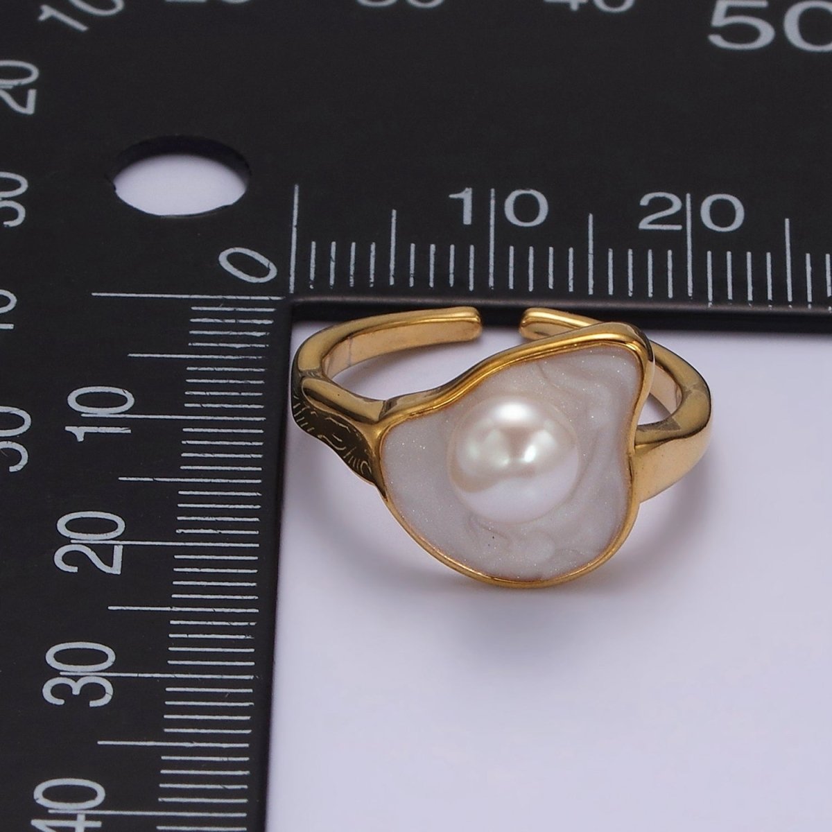 14K Gold plated Pearl White Glitter Enamel Abstract Ring in Gold & Silver | O708 O709
