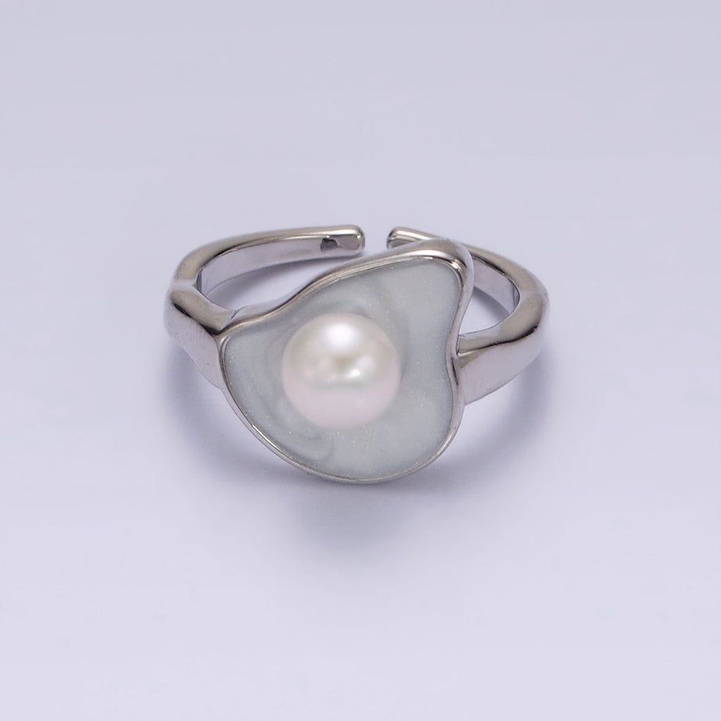 14K Gold plated Pearl White Glitter Enamel Abstract Ring in Gold & Silver | O708 O709