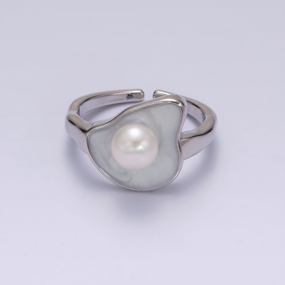 14K Gold plated Pearl White Glitter Enamel Abstract Ring in Gold & Silver | O708 O709
