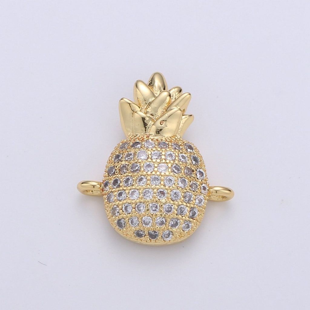 14k Gold plated Pineapple Charm Gold Bracelet Connector Craft Cubic Zirconia Bracelet Charm Bead Findings Connector for Jewelry Making F-424 - DLUXCA