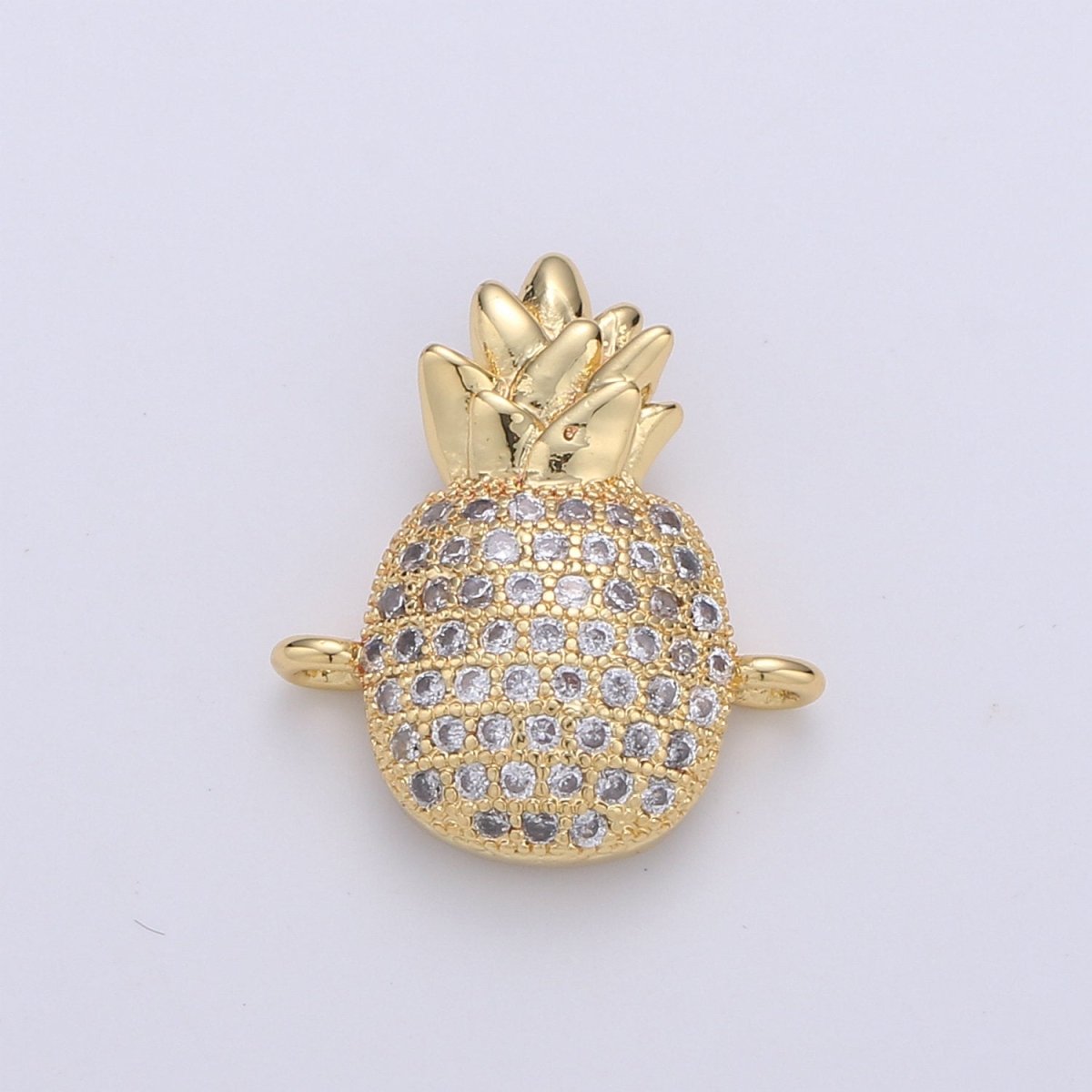 14k Gold plated Pineapple Charm Gold Bracelet Connector Craft Cubic Zirconia Bracelet Charm Bead Findings Connector for Jewelry Making F-424 - DLUXCA