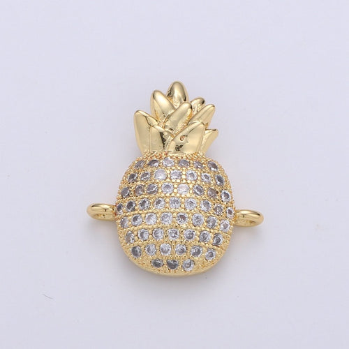 14k Gold plated Pineapple Charm Gold Bracelet Connector Craft Cubic Zirconia Bracelet Charm Bead Findings Connector for Jewelry Making F-424 - DLUXCA