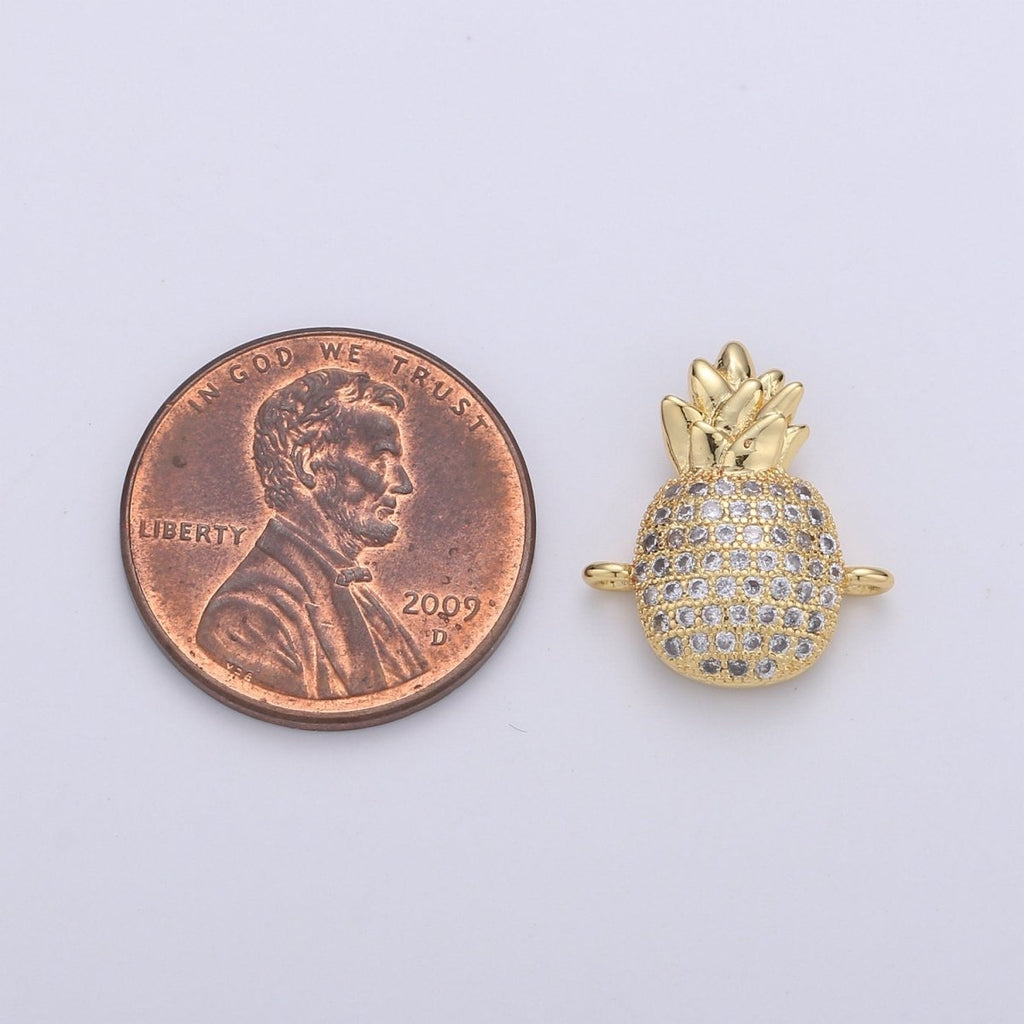 14k Gold plated Pineapple Charm Gold Bracelet Connector Craft Cubic Zirconia Bracelet Charm Bead Findings Connector for Jewelry Making F-424 - DLUXCA