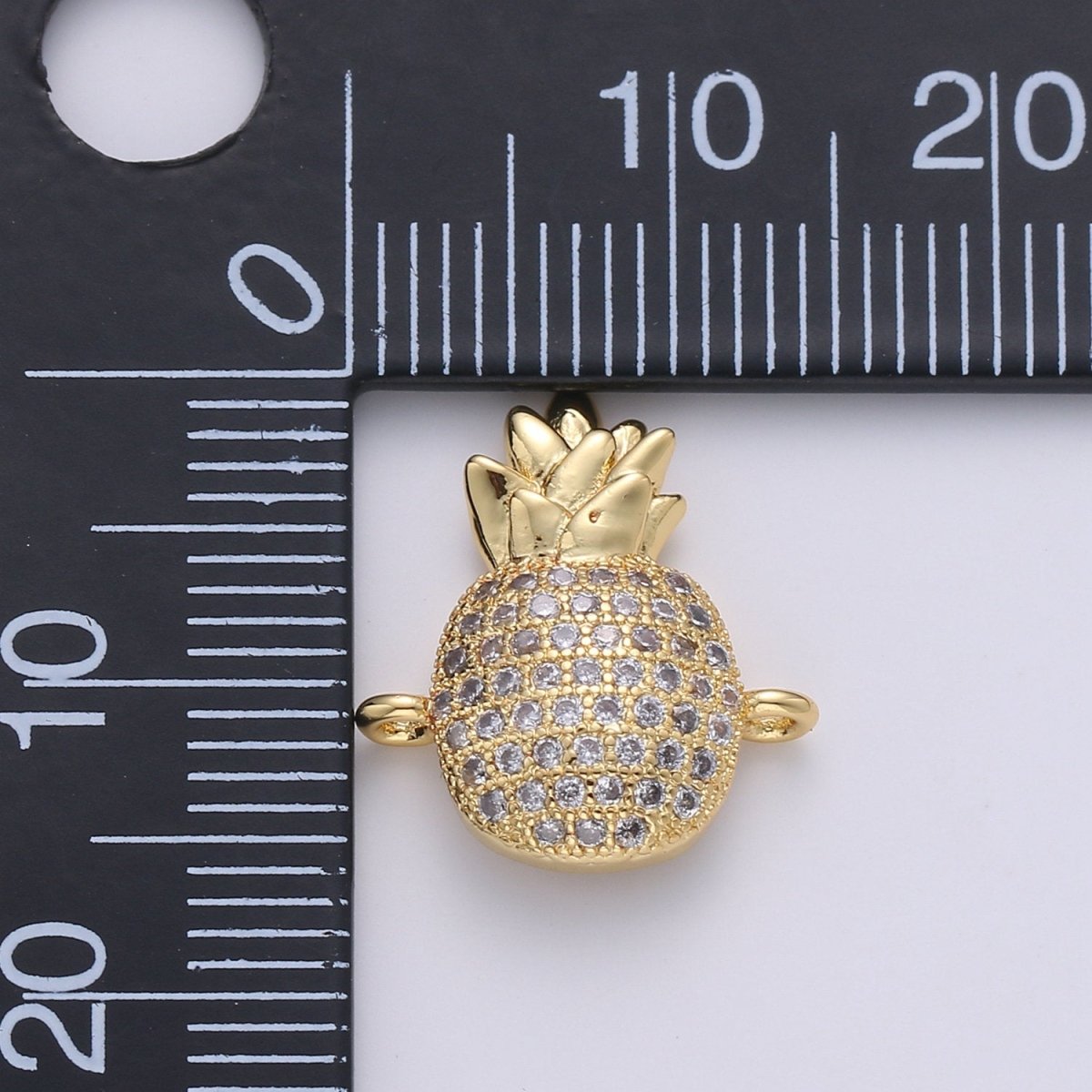 14k Gold plated Pineapple Charm Gold Bracelet Connector Craft Cubic Zirconia Bracelet Charm Bead Findings Connector for Jewelry Making F-424 - DLUXCA