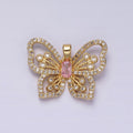 14K Gold plated Pink Baguette Micro Paved CZ Butterfly Mariposa Open Pendant | AH047 - DLUXCA