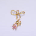 14K Gold plated Pink, Blue, Clear CZ Flower Ribbon Bow Charm | W770 - W772