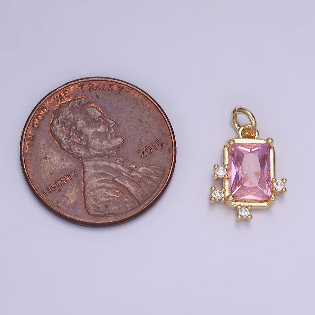 14K Gold plated Pink, Clear, Fuchsia Baguette CZ Bezel Charm in Gold & Silver | W533 - W535