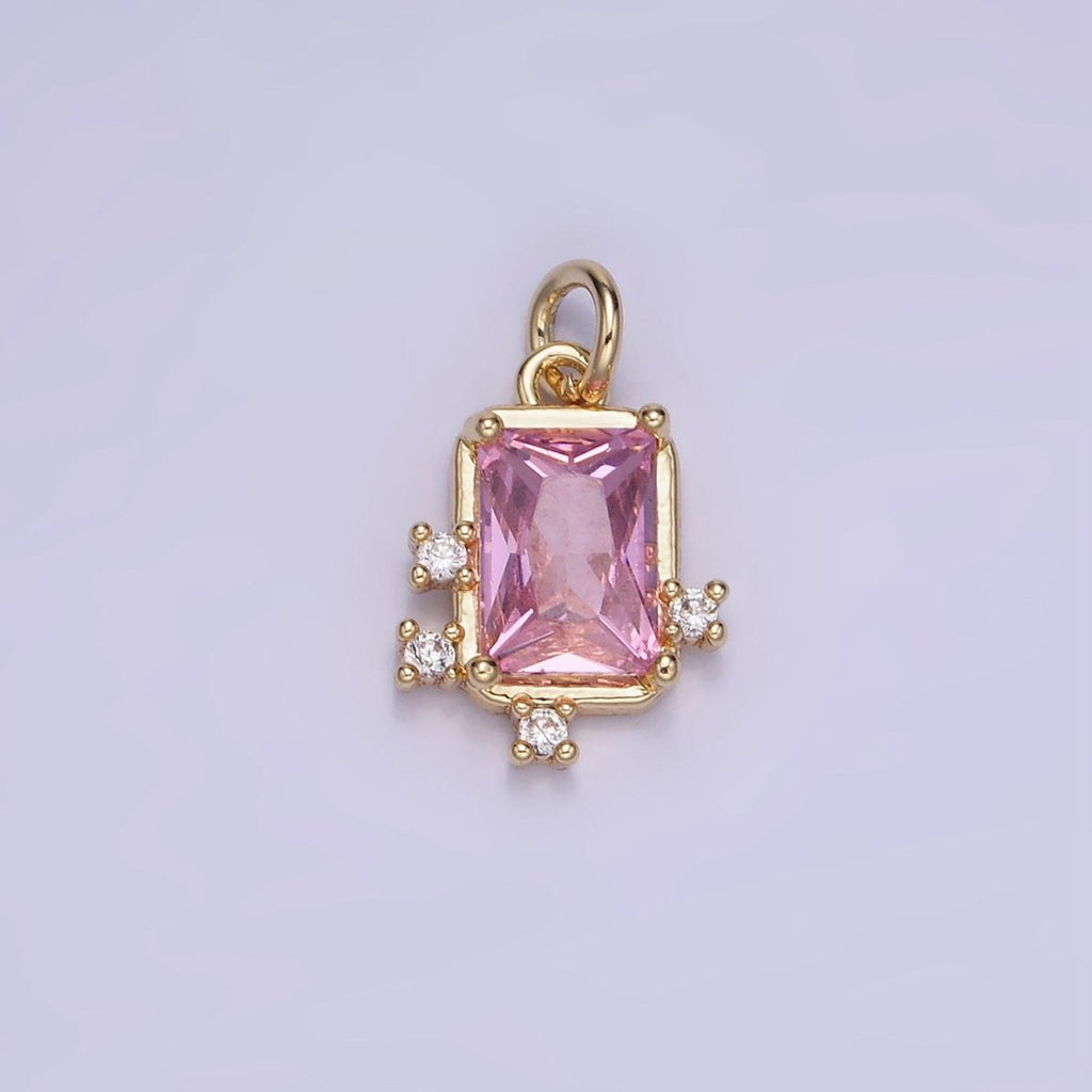 14K Gold plated Pink, Clear, Fuchsia Baguette CZ Bezel Charm in Gold & Silver | W533 - W535