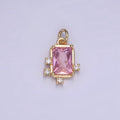14K Gold plated Pink, Clear, Fuchsia Baguette CZ Bezel Charm in Gold & Silver | W533 - W535