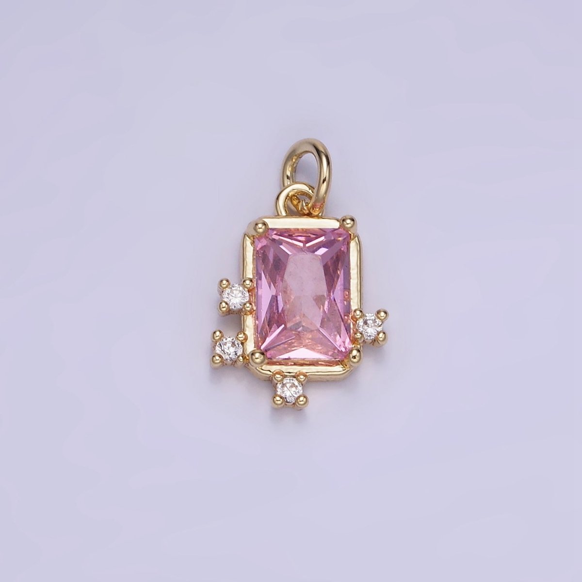 14K Gold plated Pink, Clear, Fuchsia Baguette CZ Bezel Charm in Gold & Silver | W533 - W535