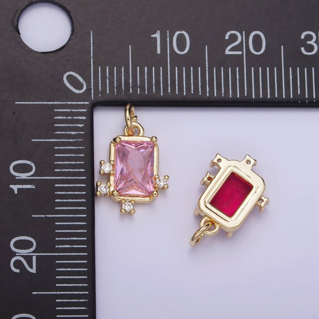 14K Gold plated Pink, Clear, Fuchsia Baguette CZ Bezel Charm in Gold & Silver | W533 - W535