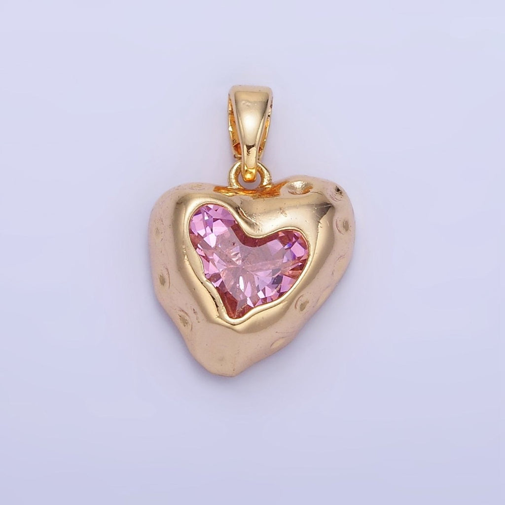 14K Gold plated Pink CZ Dotted Molten Heart Pendant | AA1281 - DLUXCA