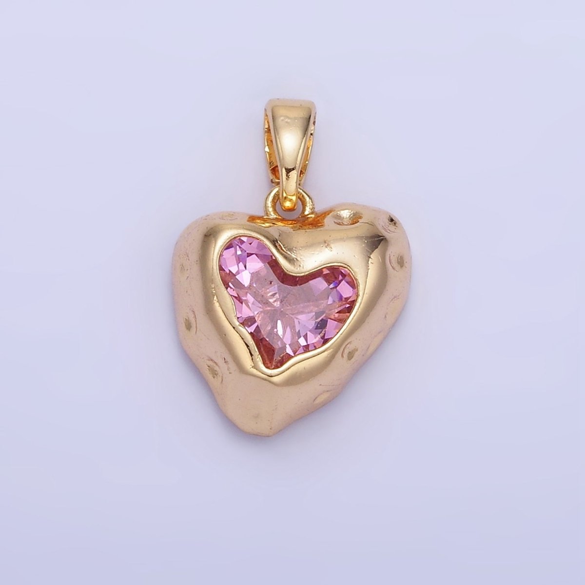 14K Gold plated Pink CZ Dotted Molten Heart Pendant | AA1281 - DLUXCA
