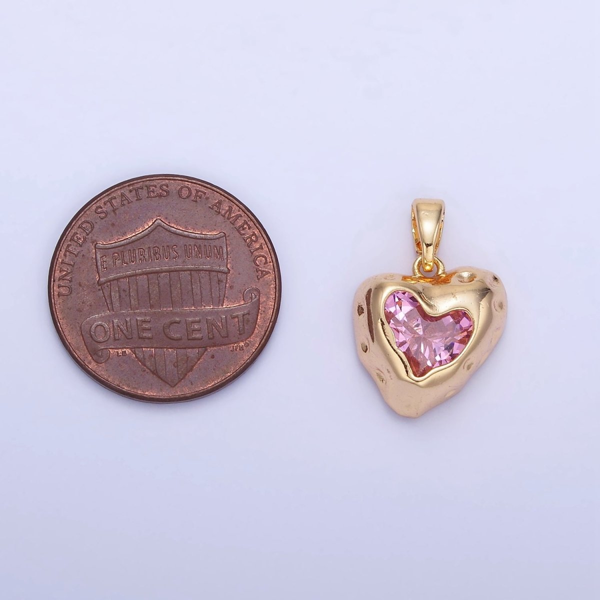 14K Gold plated Pink CZ Dotted Molten Heart Pendant | AA1281 - DLUXCA