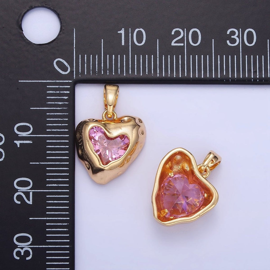 14K Gold plated Pink CZ Dotted Molten Heart Pendant | AA1281 - DLUXCA