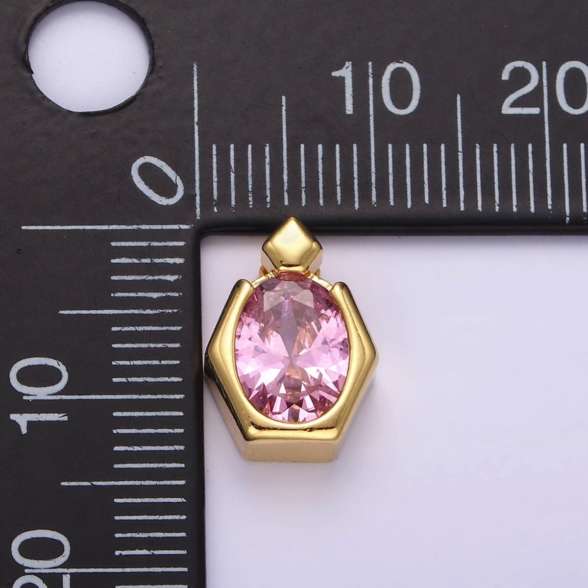 14K Gold plated Pink CZ Oval Hexagonal Rhombus Bail Pendant | N1920 - DLUXCA