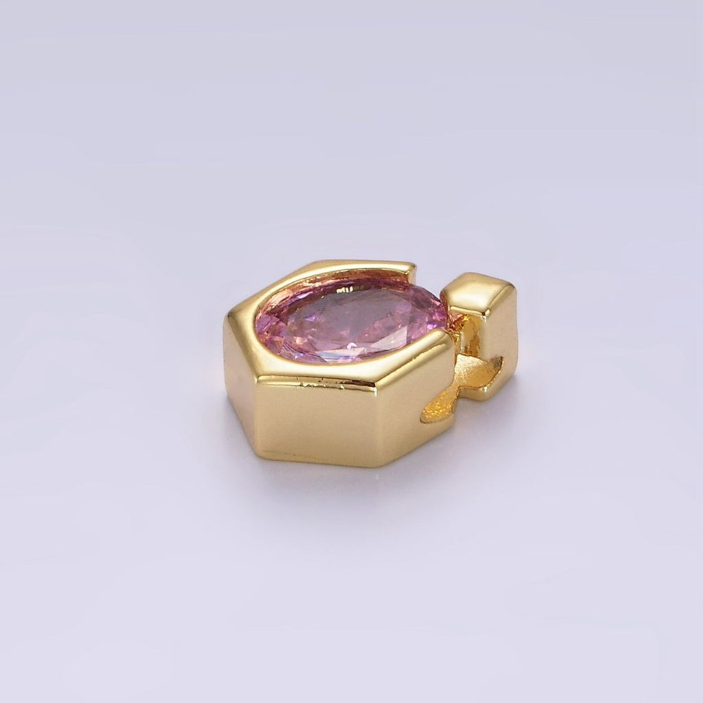 14K Gold plated Pink CZ Oval Hexagonal Rhombus Bail Pendant | N1920 - DLUXCA