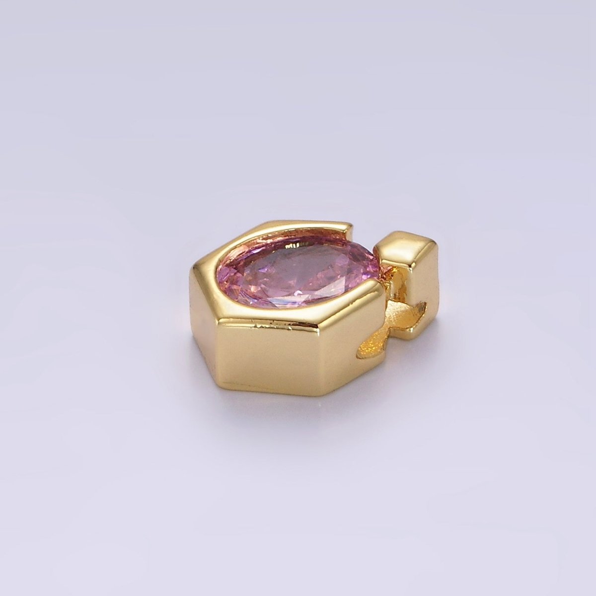 14K Gold plated Pink CZ Oval Hexagonal Rhombus Bail Pendant | N1920 - DLUXCA