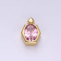14K Gold plated Pink CZ Oval Hexagonal Rhombus Bail Pendant | N1920 - DLUXCA
