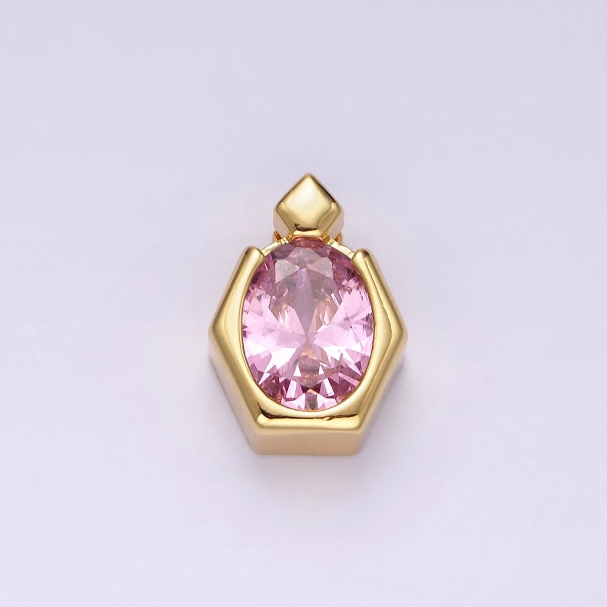 14K Gold plated Pink CZ Oval Hexagonal Rhombus Bail Pendant | N1920 - DLUXCA