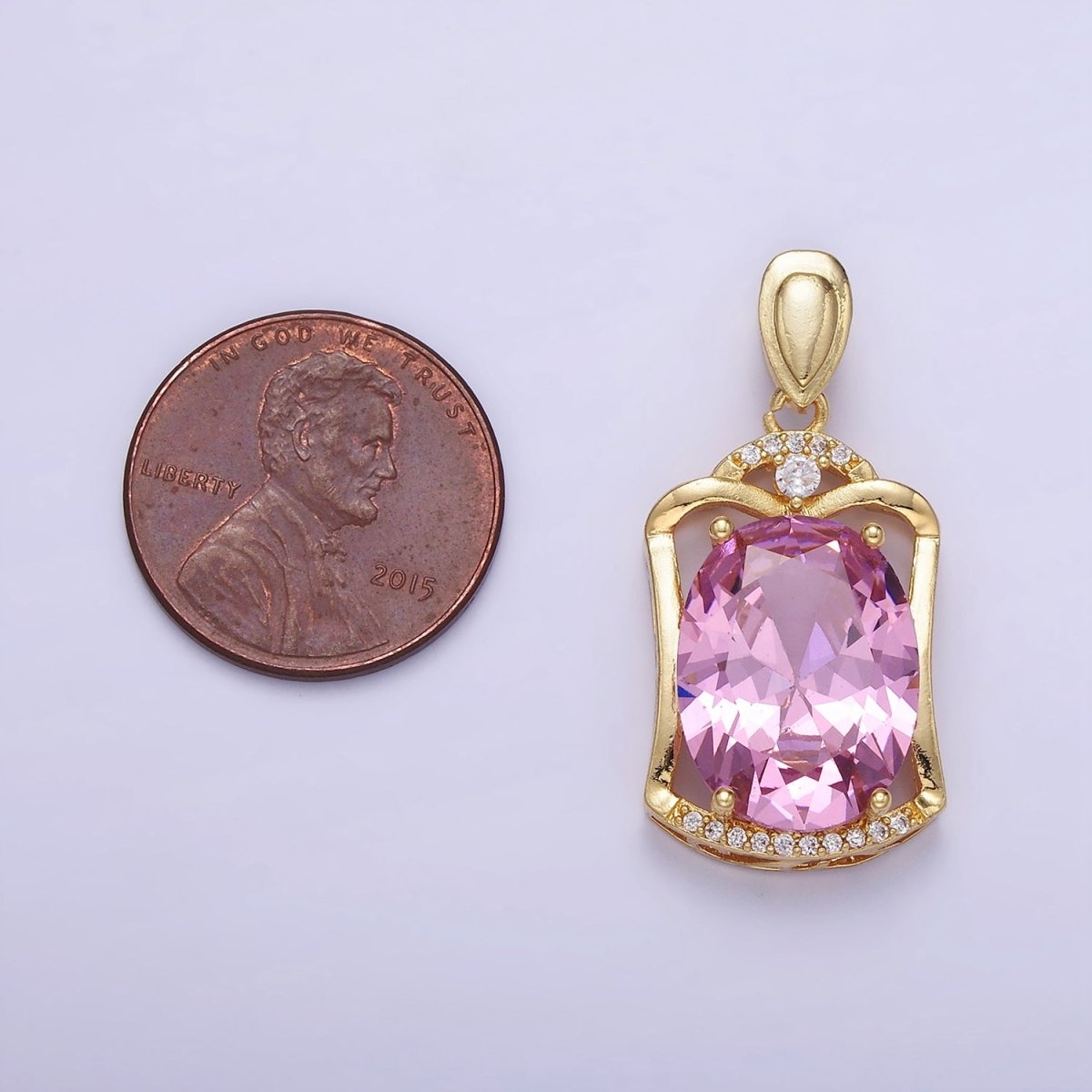 14K Gold plated Pink CZ Oval Open Micro Paved CZ Frame Bezel | AA1187 - DLUXCA