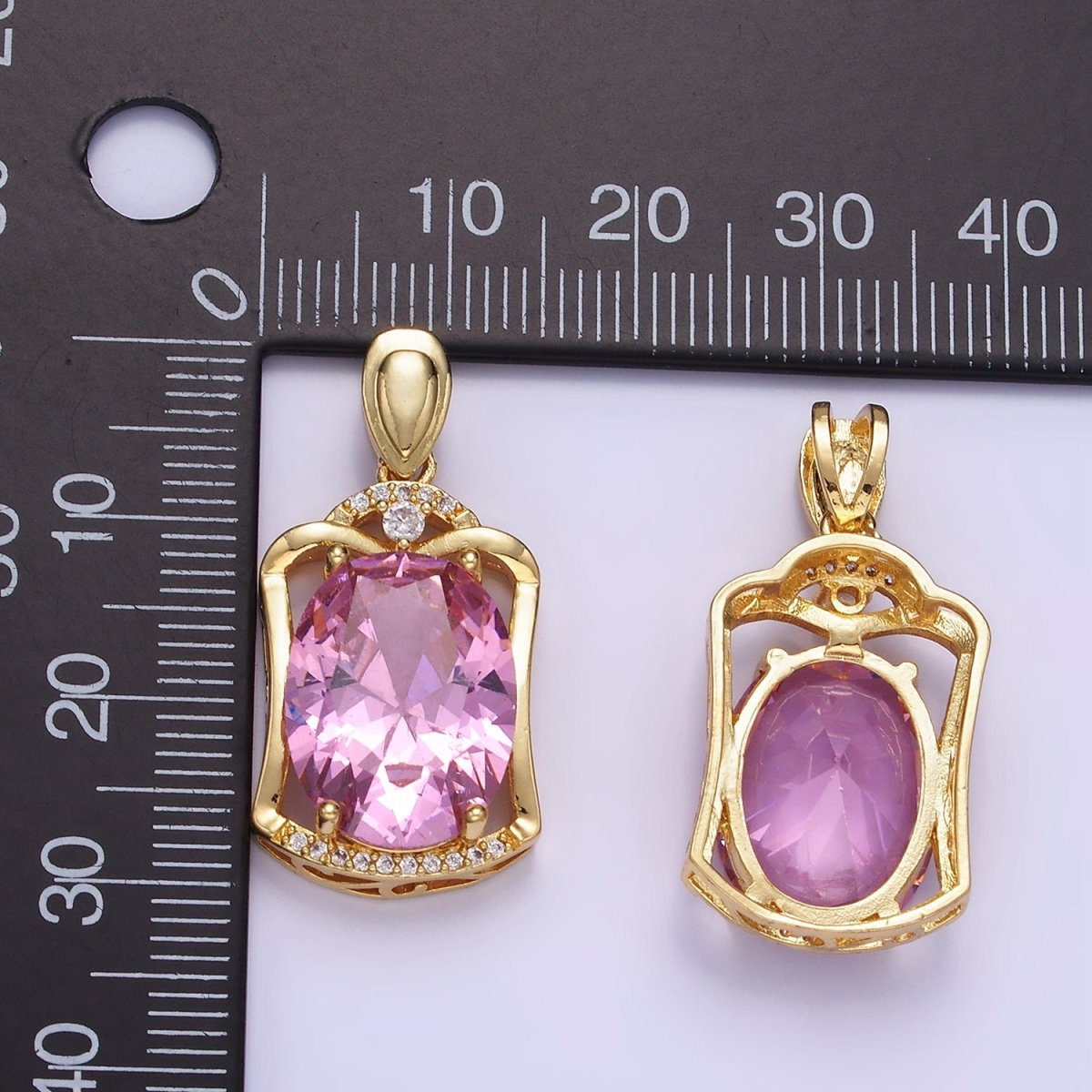 14K Gold plated Pink CZ Oval Open Micro Paved CZ Frame Bezel | AA1187 - DLUXCA