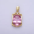 14K Gold plated Pink CZ Oval Open Micro Paved CZ Frame Bezel | AA1187 - DLUXCA