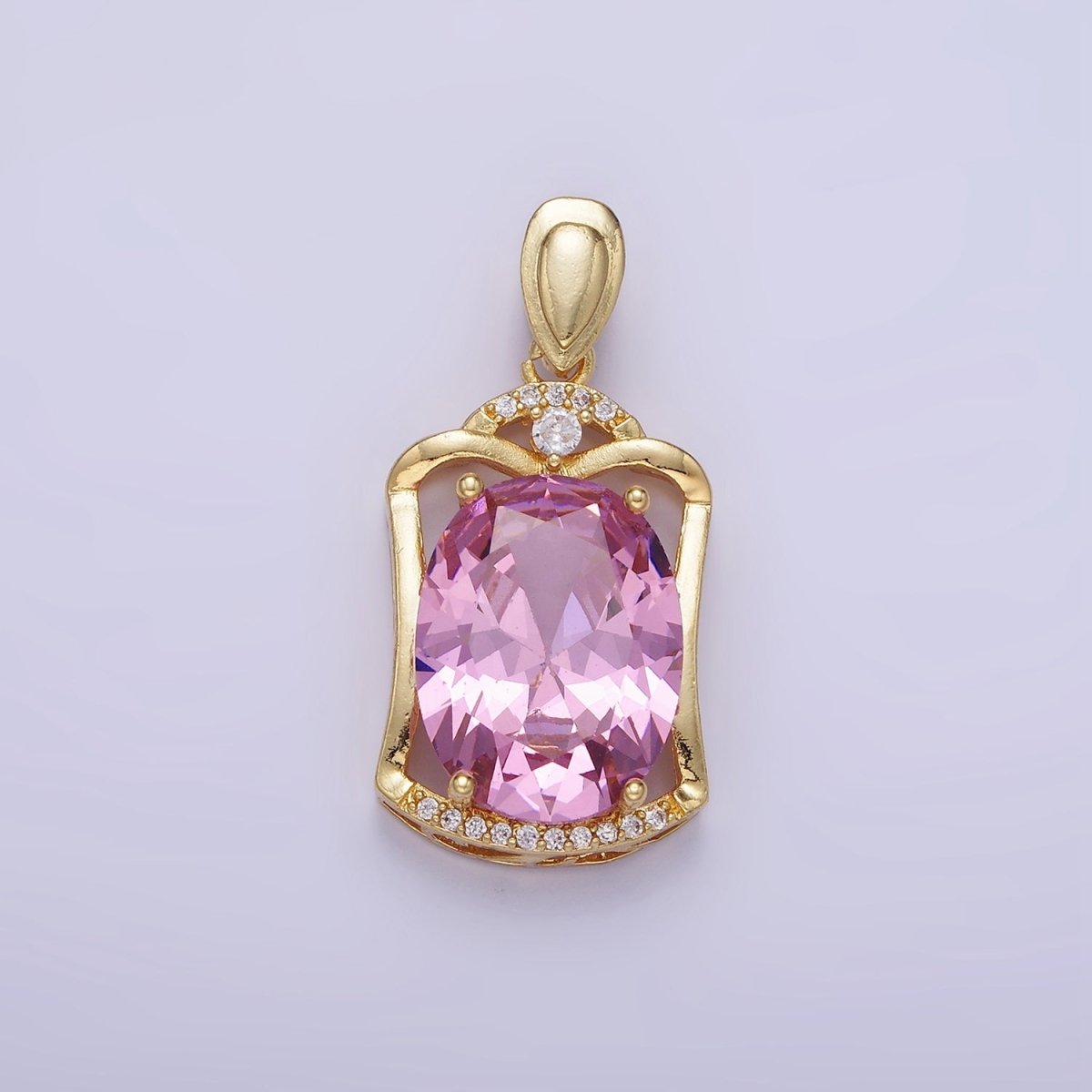 14K Gold plated Pink CZ Oval Open Micro Paved CZ Frame Bezel | AA1187 - DLUXCA