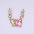 14K Gold plated Pink CZ Pixelated Micro Paved Open Heart Triple CZ Connector in Gold & Silver | G-082 G-083
