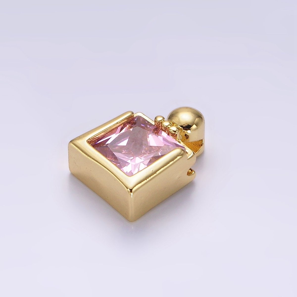 14K Gold plated Pink CZ Square Ball Bail Pendant | N1923 - DLUXCA