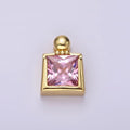 14K Gold plated Pink CZ Square Ball Bail Pendant | N1923 - DLUXCA