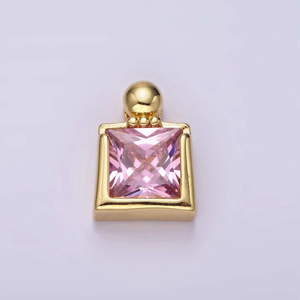 14K Gold plated Pink CZ Square Ball Bail Pendant | N1923 - DLUXCA