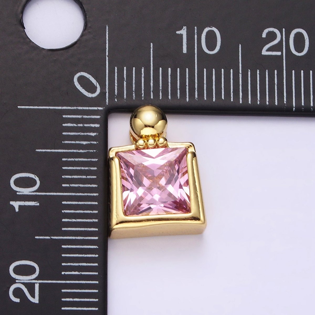 14K Gold plated Pink CZ Square Ball Bail Pendant | N1923 - DLUXCA