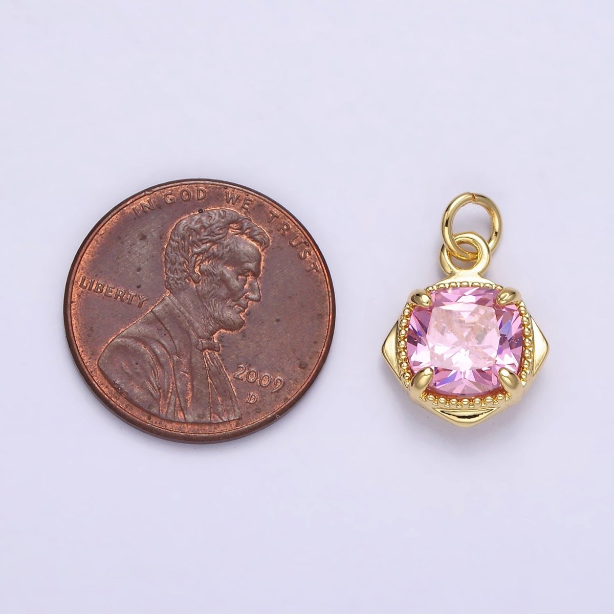 14K Gold plated Pink CZ Square Rhombus 17mm Charm | N1509 - DLUXCA