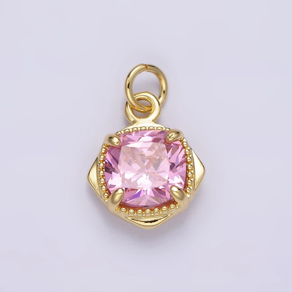 14K Gold plated Pink CZ Square Rhombus 17mm Charm | N1509 - DLUXCA