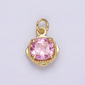 14K Gold plated Pink CZ Square Rhombus 17mm Charm | N1509 - DLUXCA