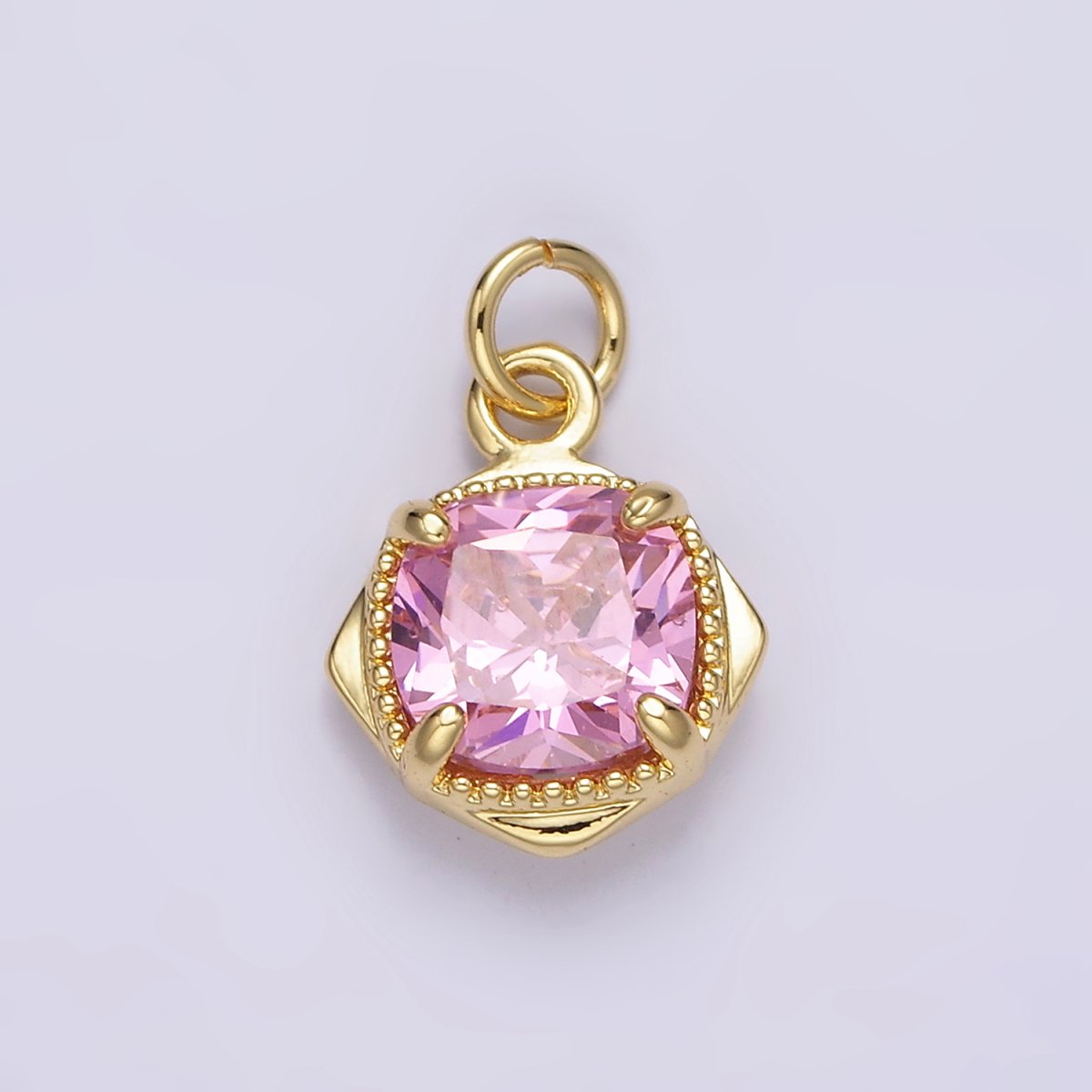 14K Gold plated Pink CZ Square Rhombus 17mm Charm | N1509 - DLUXCA