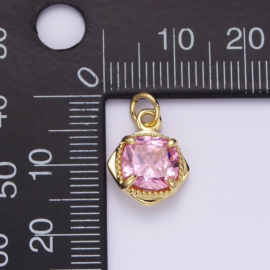 14K Gold plated Pink CZ Square Rhombus 17mm Charm | N1509 - DLUXCA