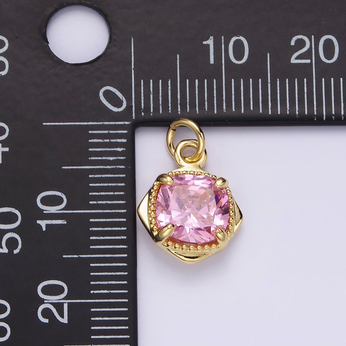 14K Gold plated Pink CZ Square Rhombus 17mm Charm | N1509 - DLUXCA