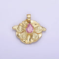 14K Gold plated Pink CZ Teardrop Butterfly Wings Hammered Pendant | AH144 - DLUXCA