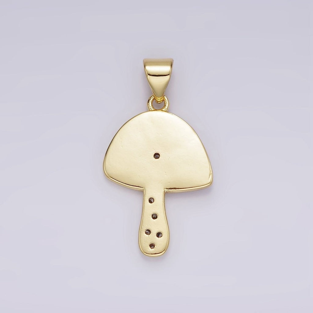 14K Gold plated Pink Enamel CZ Sparkle Mushroom Pendant | AH076 - DLUXCA