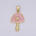 14K Gold plated Pink Enamel CZ Sparkle Mushroom Pendant | AH076 - DLUXCA