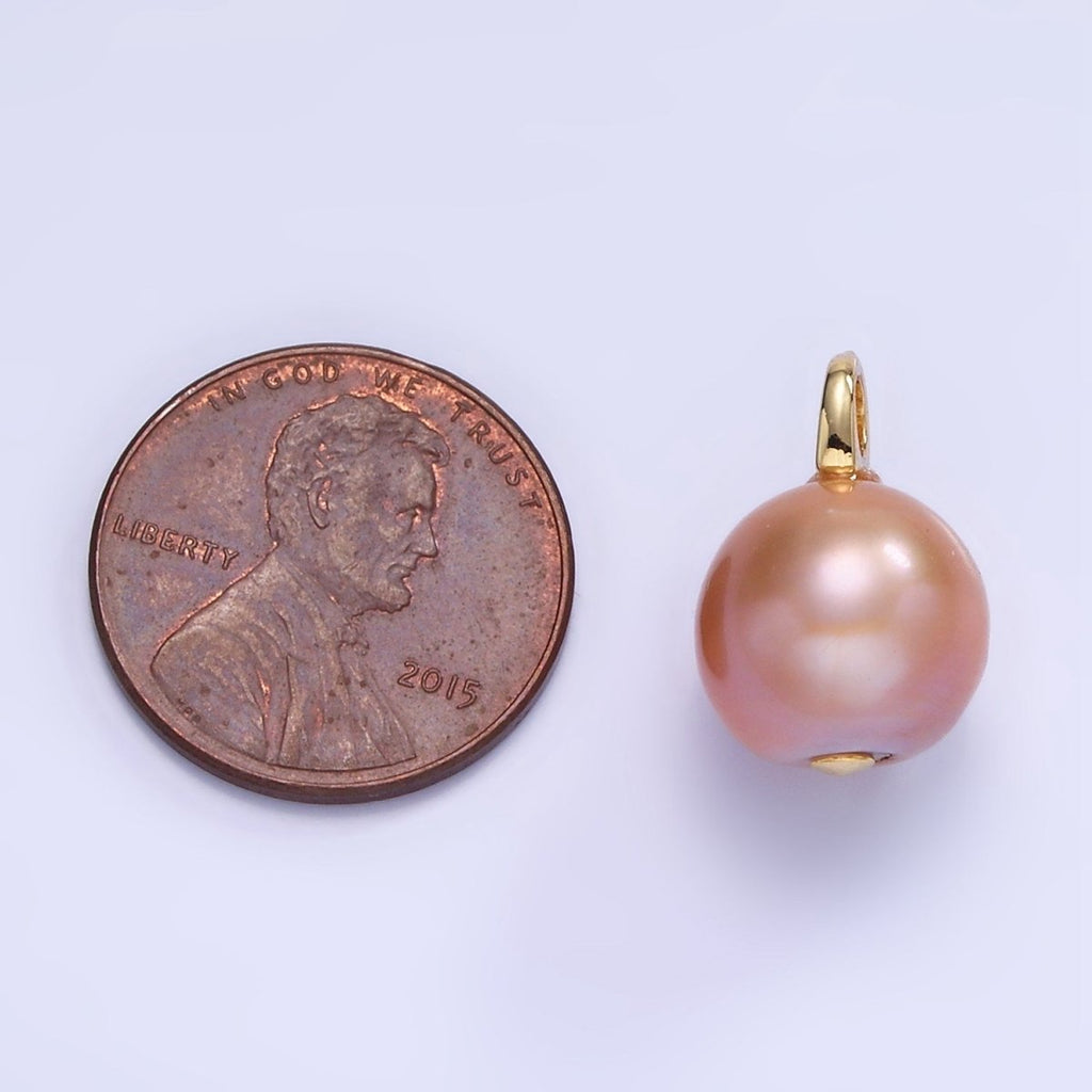 14K Gold plated Pink Freshwater Pearl Button Drop Pendant | P1723 - DLUXCA