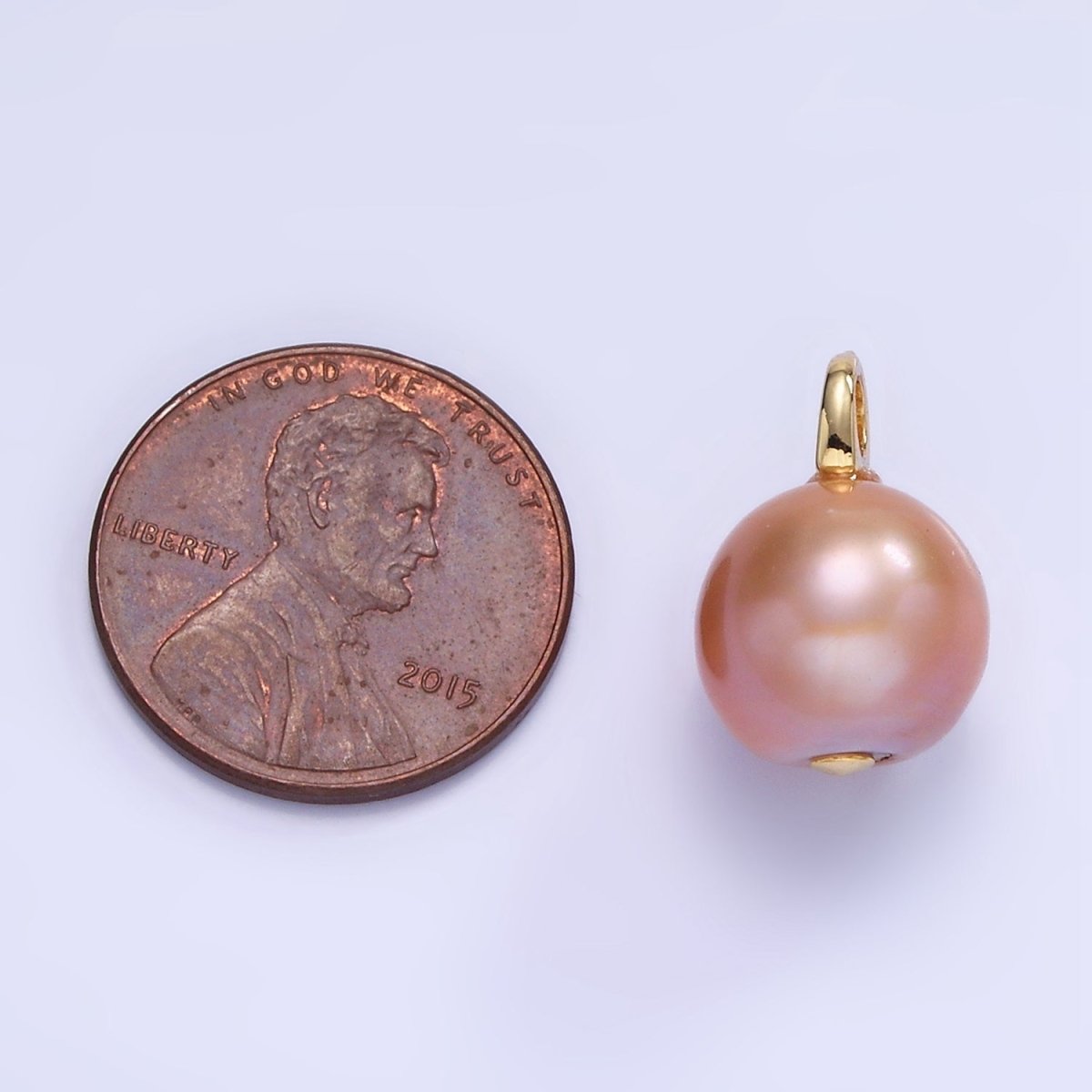 14K Gold plated Pink Freshwater Pearl Button Drop Pendant | P1723 - DLUXCA