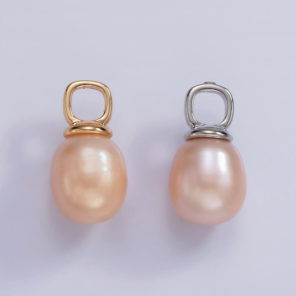 14K Gold plated Pink Freshwater Pearl Drop Square Pendant in Gold & Silver | P1659